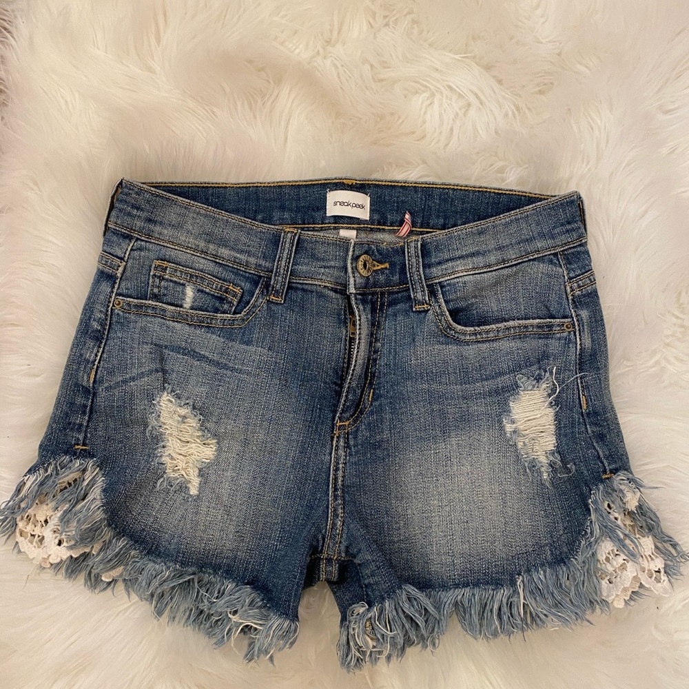 sneak peek denim mid rise shorts